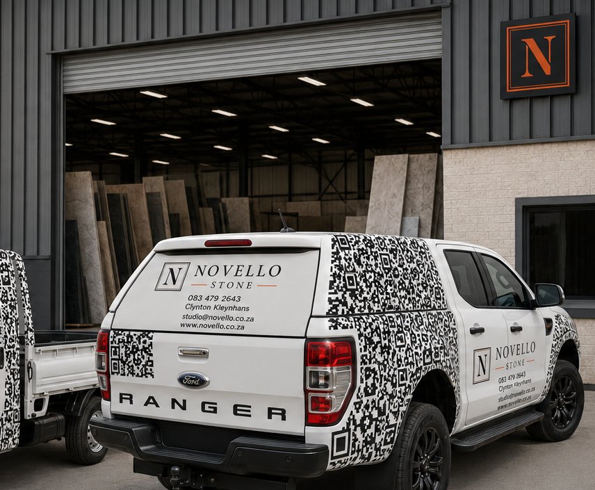 Novello Stone crew vehicles outside the Mossel Bay workshop